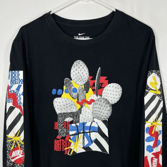 The Nike Tee Long Sleeve T Shirt Mens Size Large Black Cactus Graphic Sleeve Hit - Picture 2 of 12